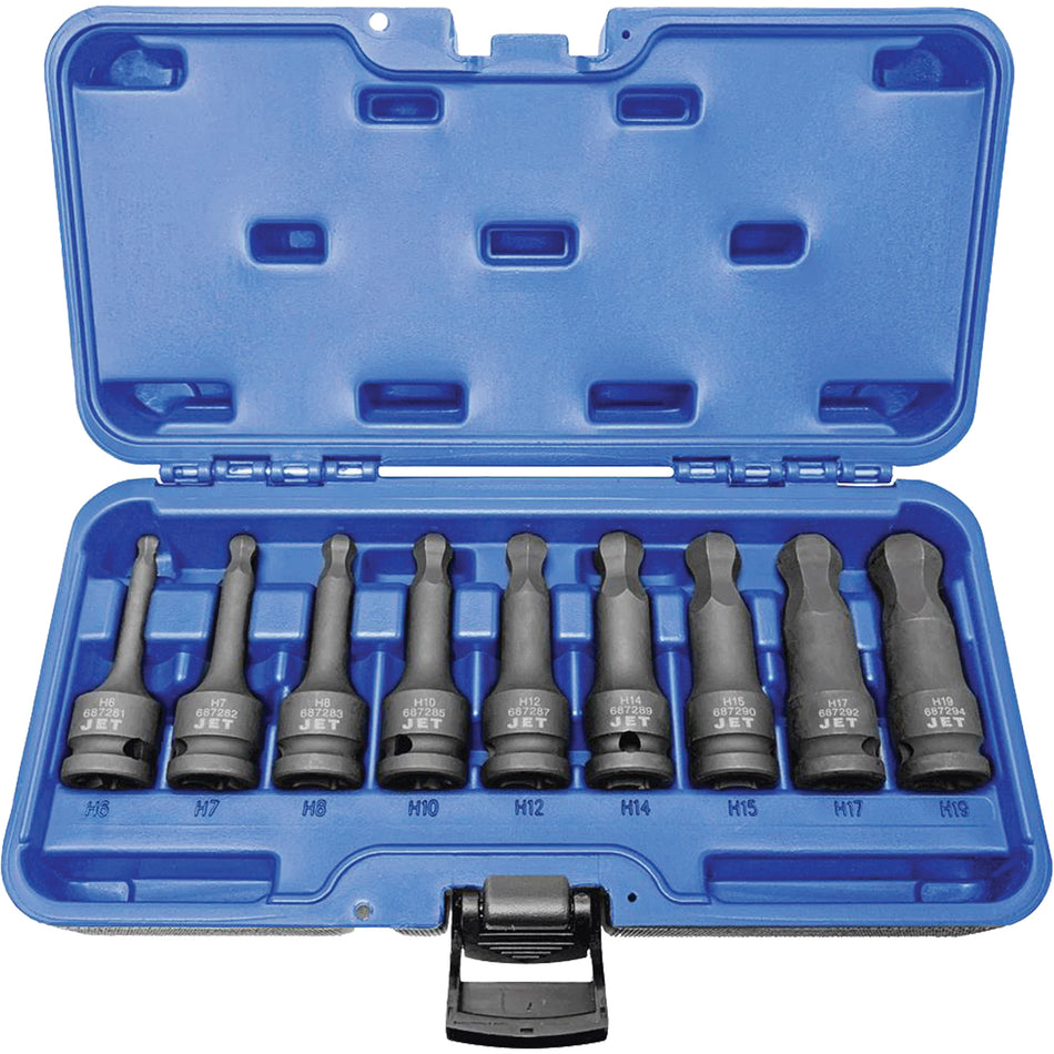 BNH-912M 1/2" Drive Metric Ball Nose Hex Impact Socket Set - AUW038