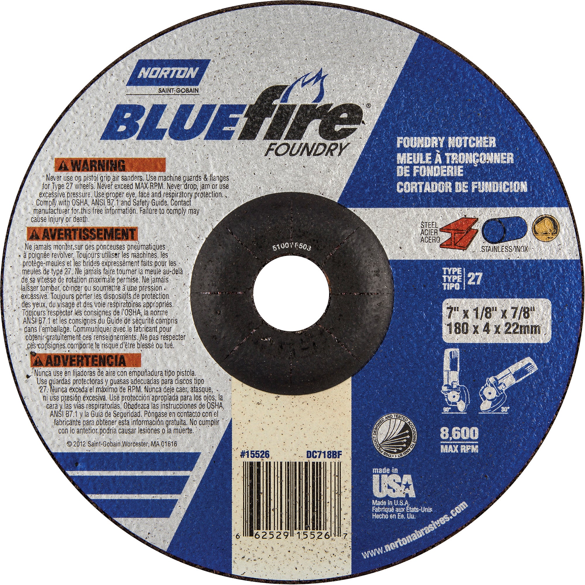 BlueFire® Foundry Grinding & Cutting Wheel - NV988