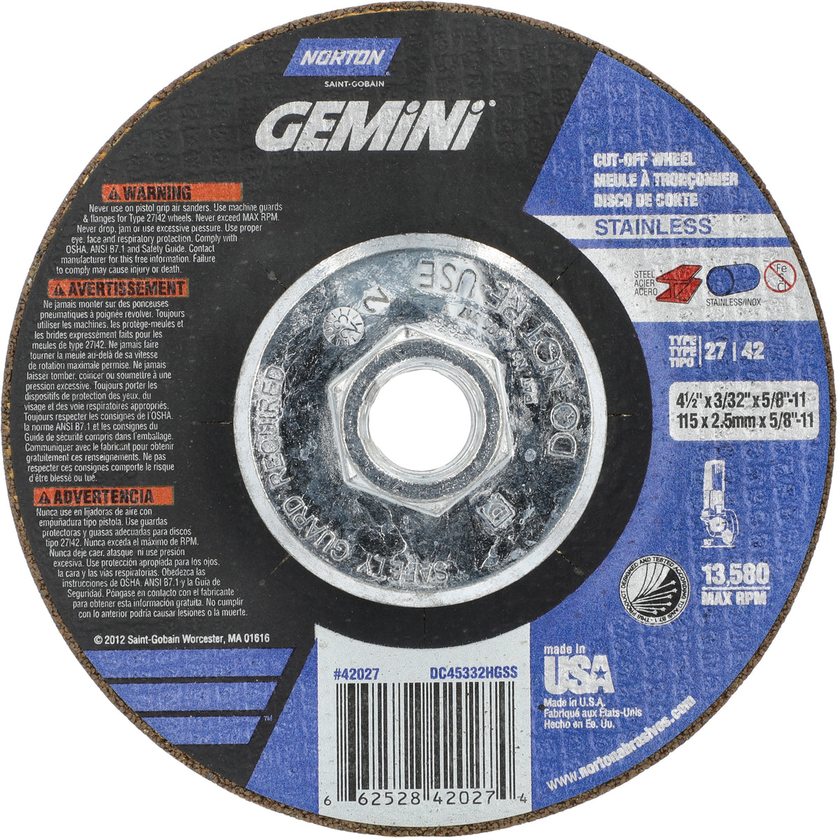 Gemini INOX/SS Right Angle Cut-Off Wheel - NY669