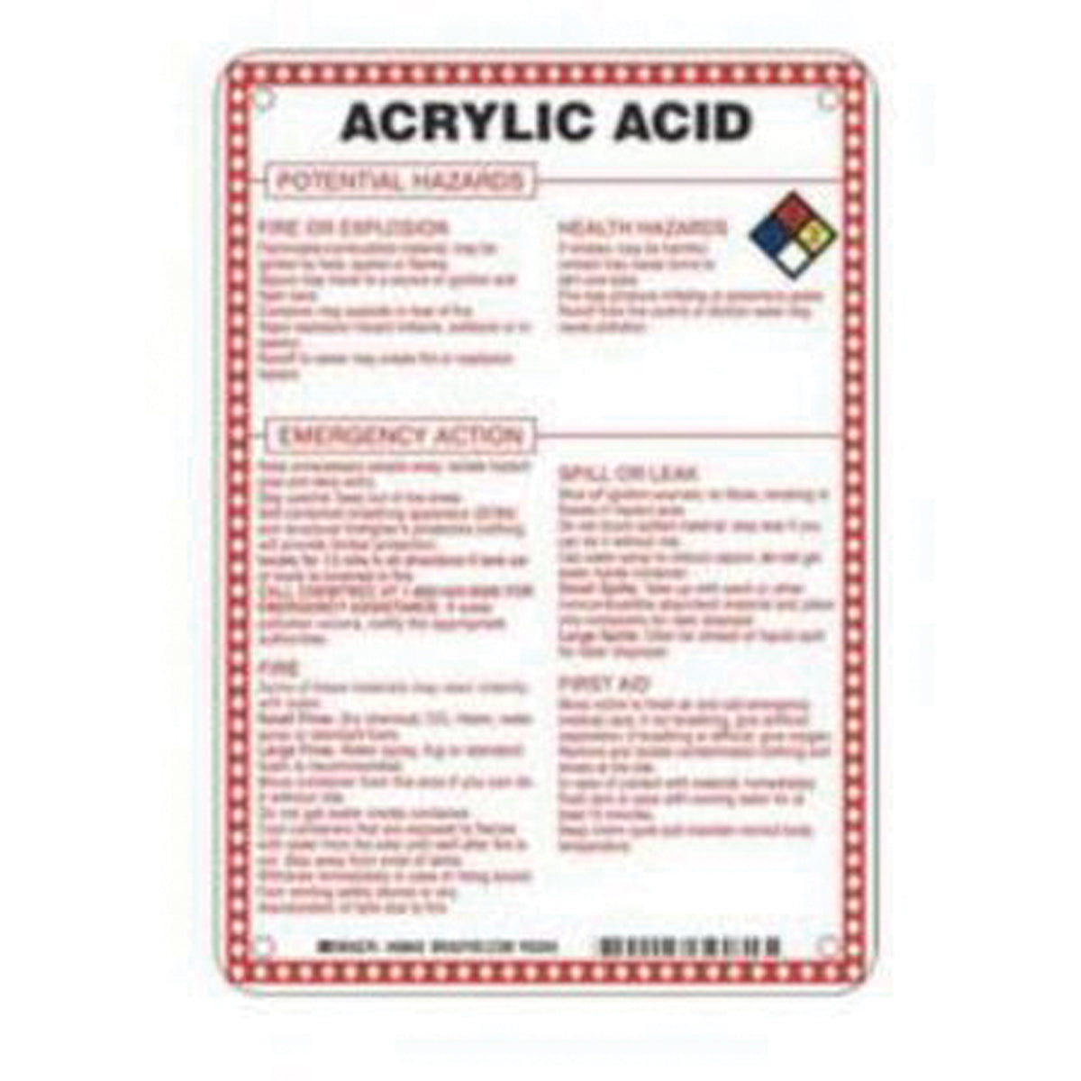 ""Acrylic Acid Potential Hazards"" Sign - SAD076