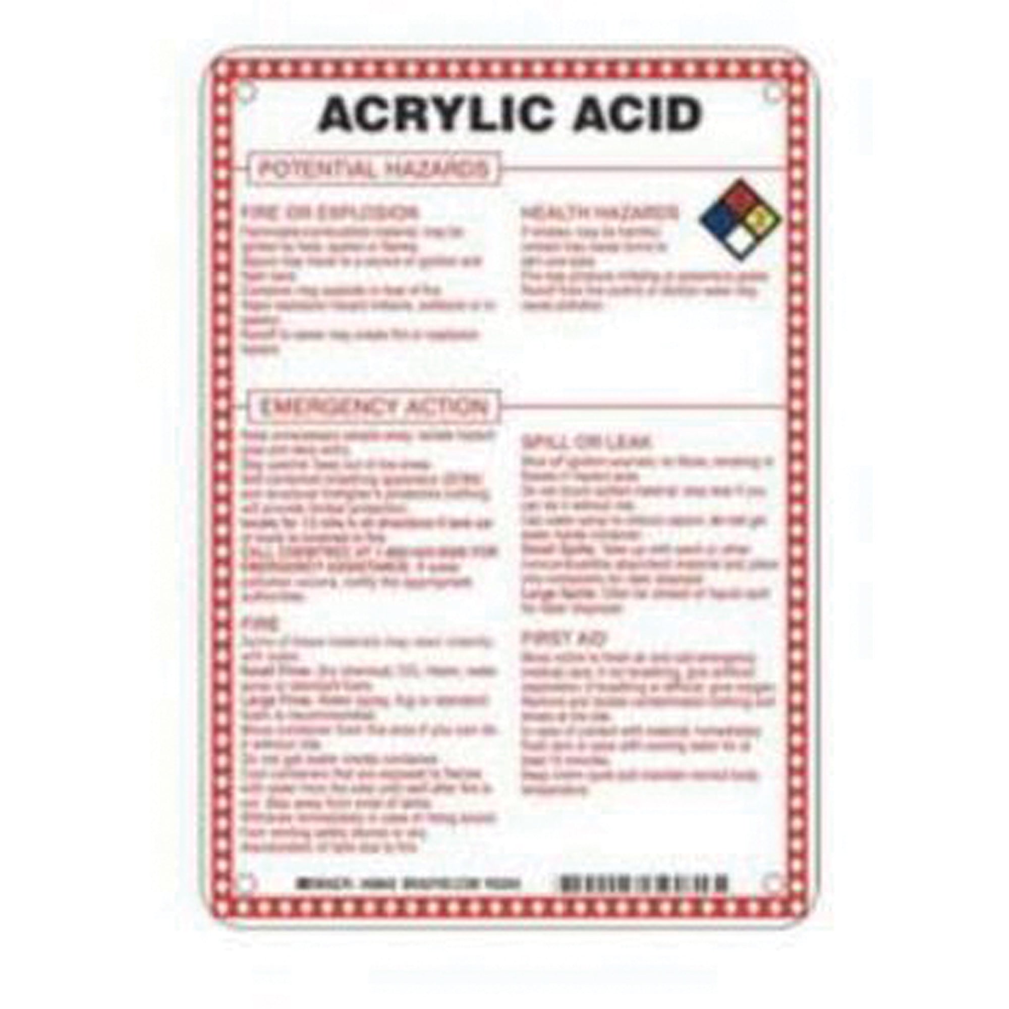 ""Acrylic Acid Potential Hazards"" Sign - SAD076