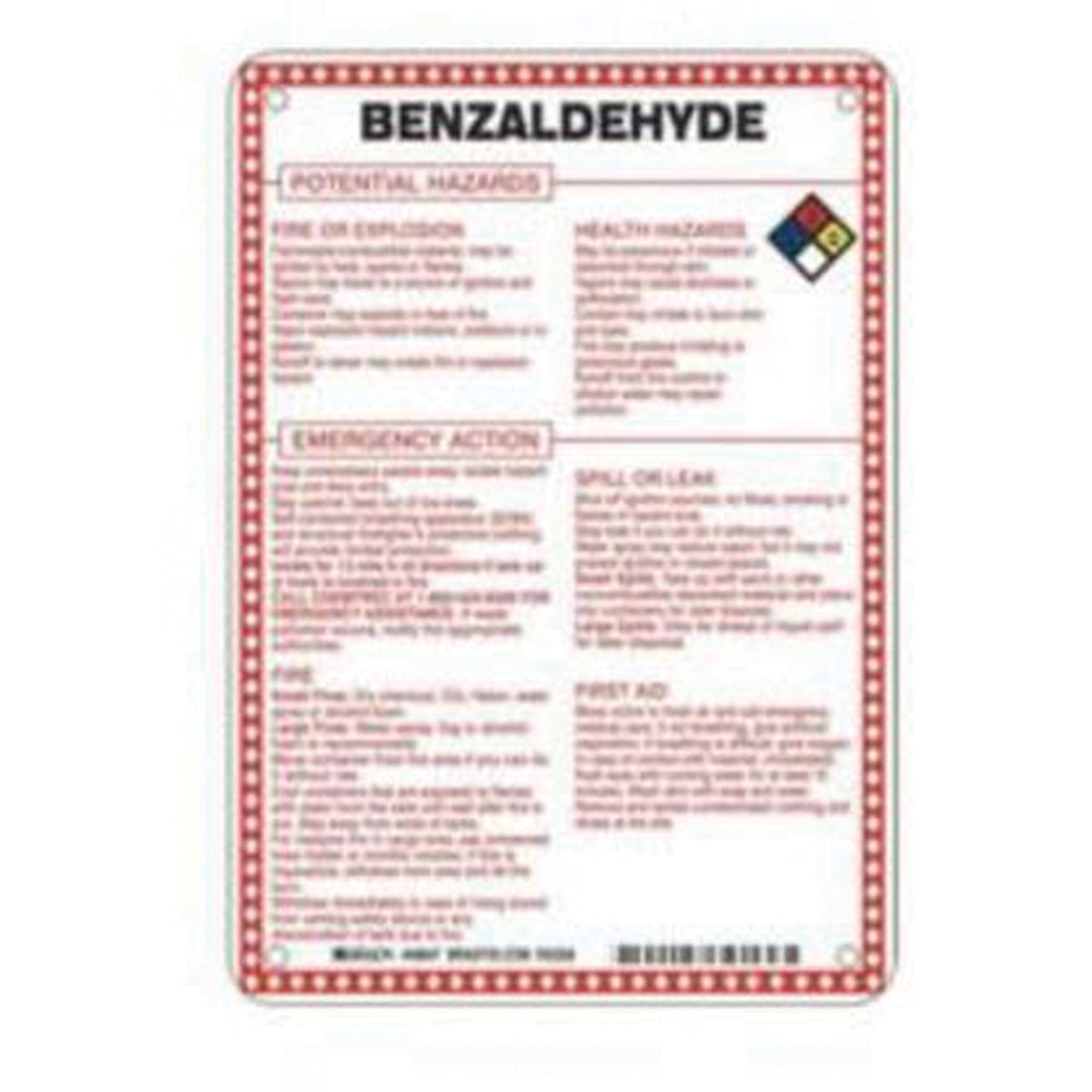 ""Benzaldehyde Potential Hazards"" Sign - SAD077