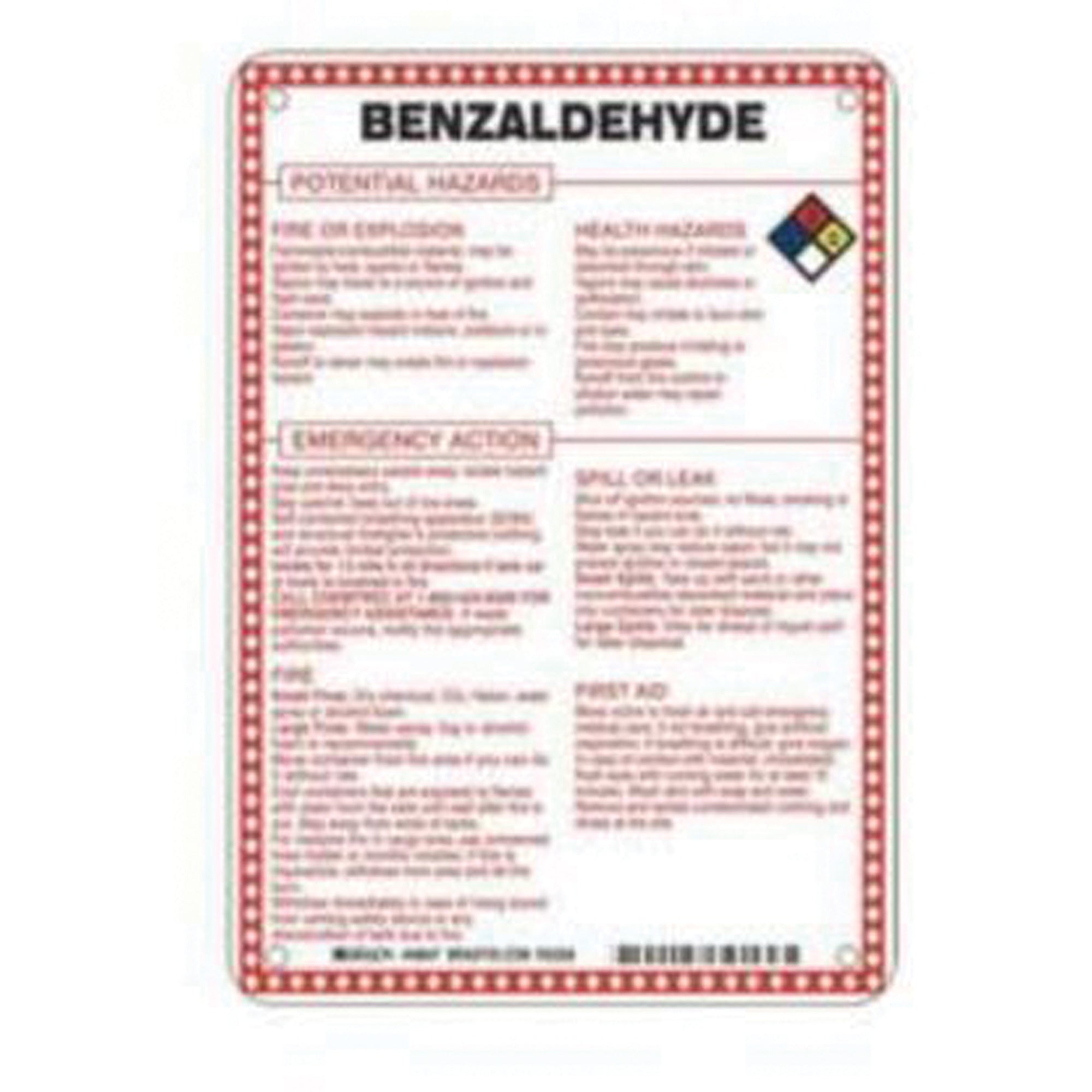 ""Benzaldehyde Potential Hazards"" Sign - SAD077
