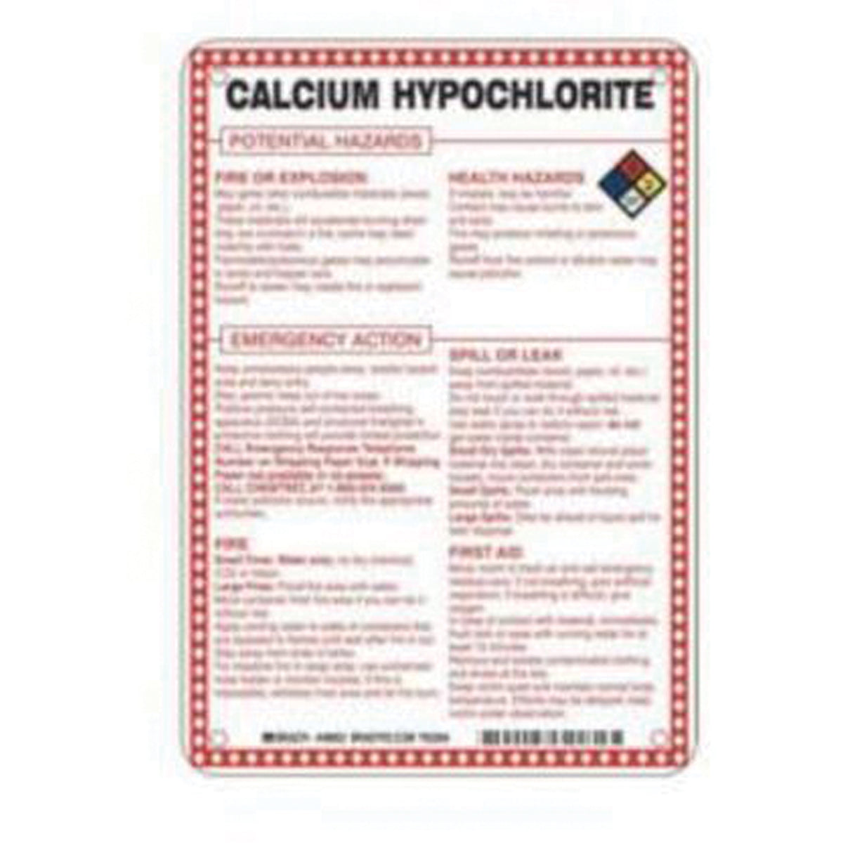 ""Calcium Hypochlorite Potential Hazards"" Sign - SAD080