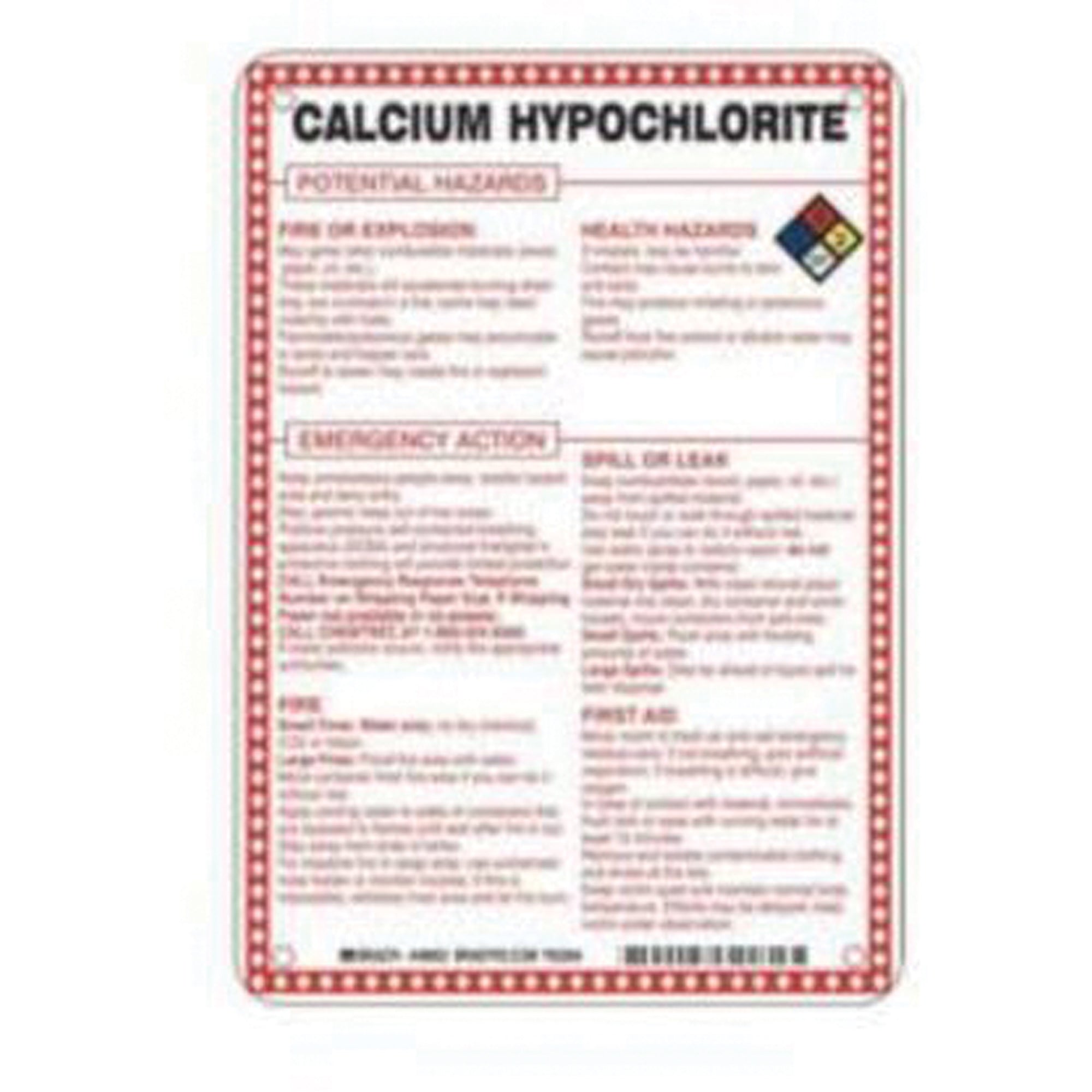 ""Calcium Hypochlorite Potential Hazards"" Sign - SAD080