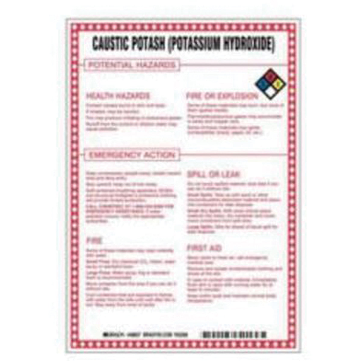 ""Caustic Potash (Potassium Hydroxide) Potential Hazards"" Sign - SAD084