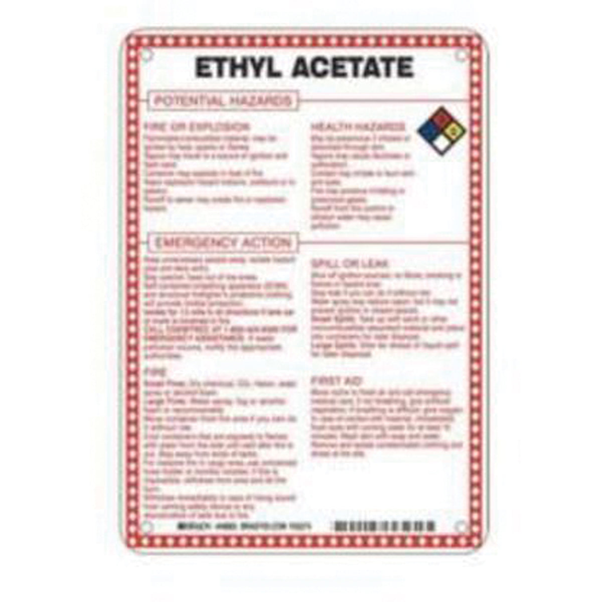 ""Ethyl Acetate Potential Hazards"" Sign - SAD086