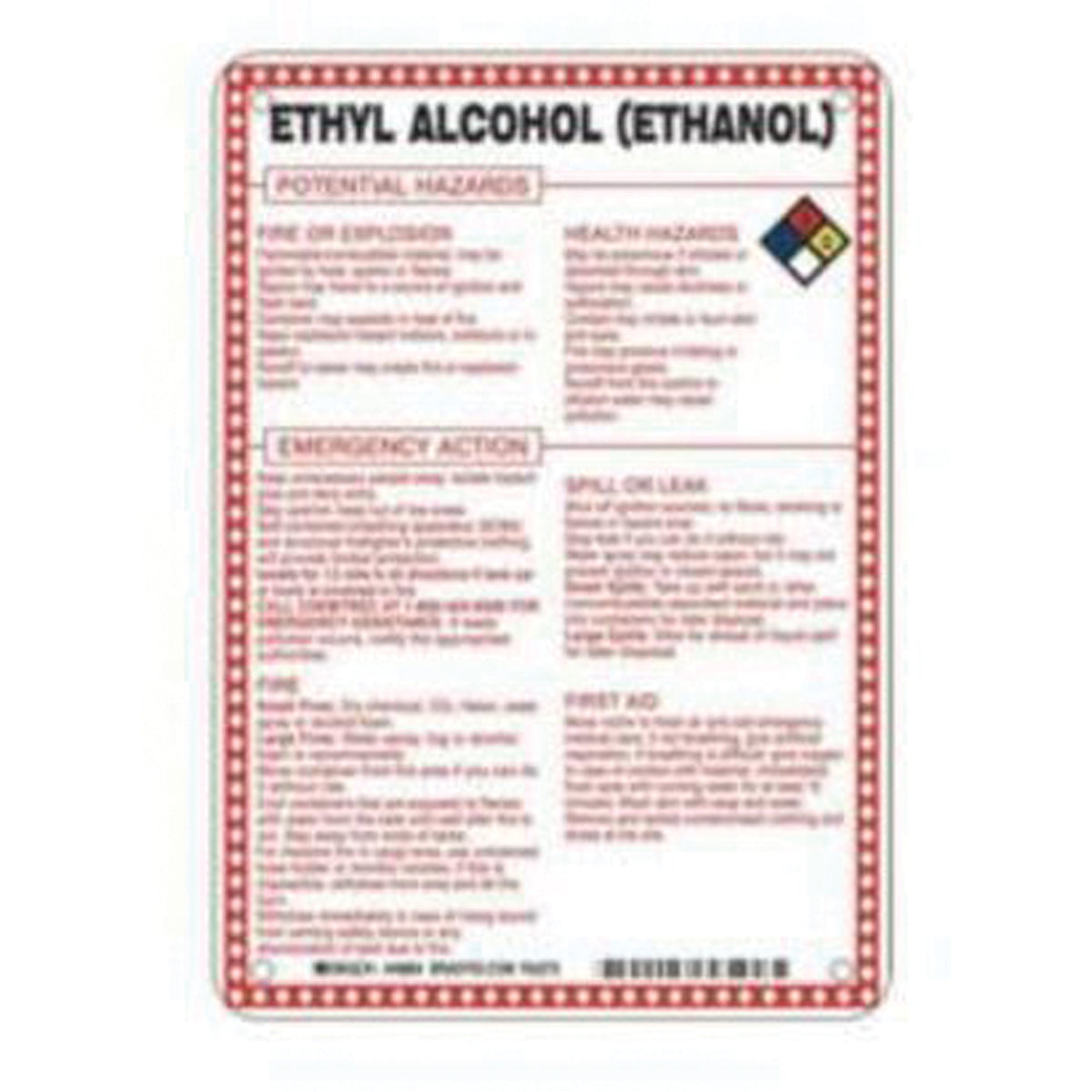 ""Ethyl Alcohol (Ethanol) Potential Hazards"" Sign - SAD087