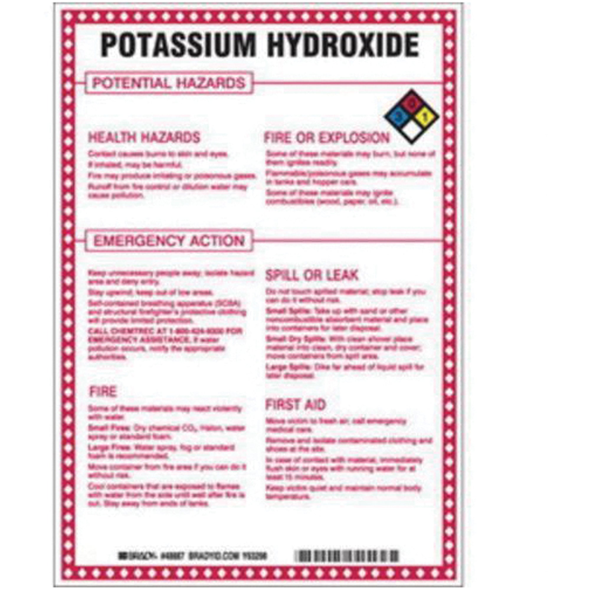 ""Potassium Hydroxide Potential Hazards"" Sign - SAD091