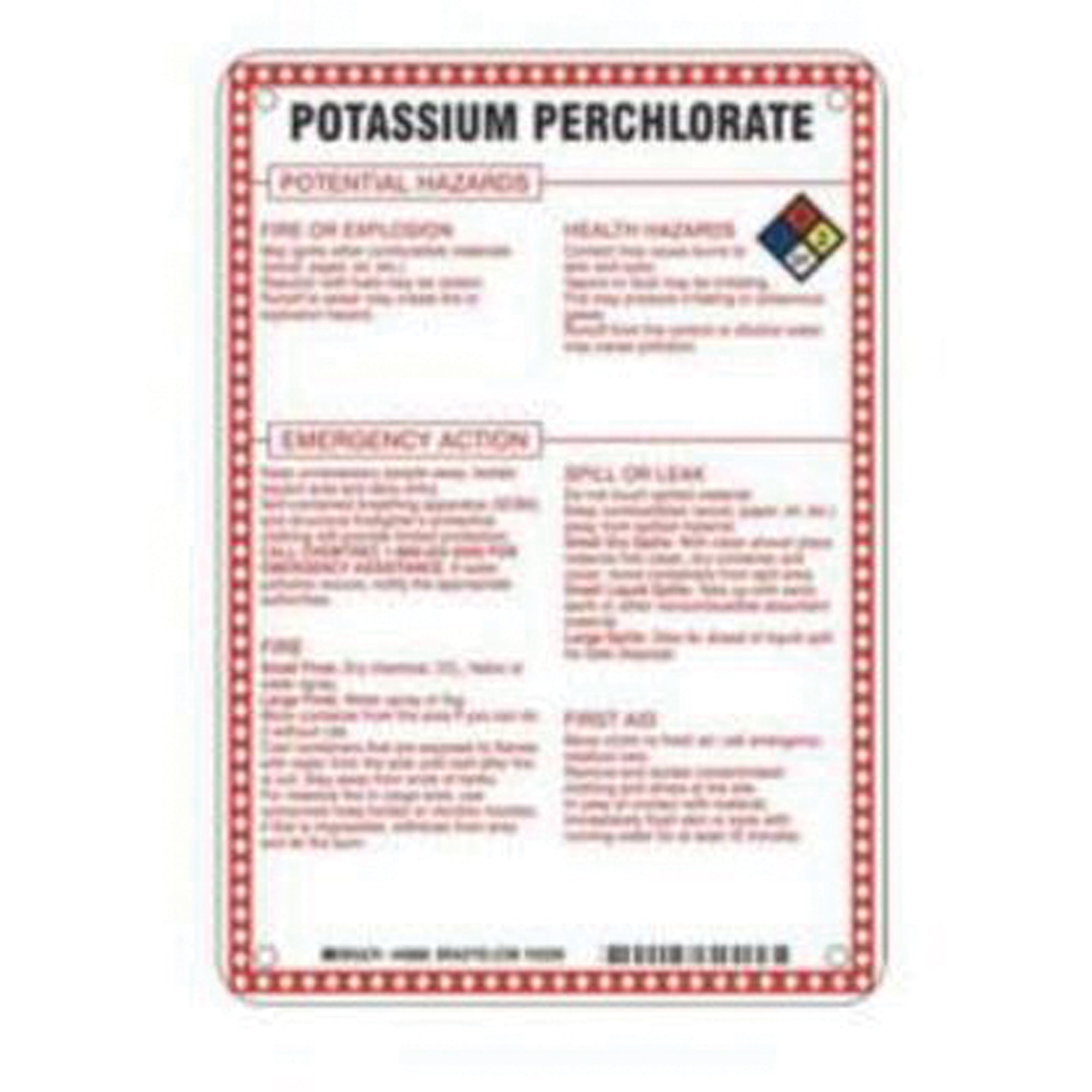 ""Potassium Perchlorate Potential Hazards"" Sign - SAD092