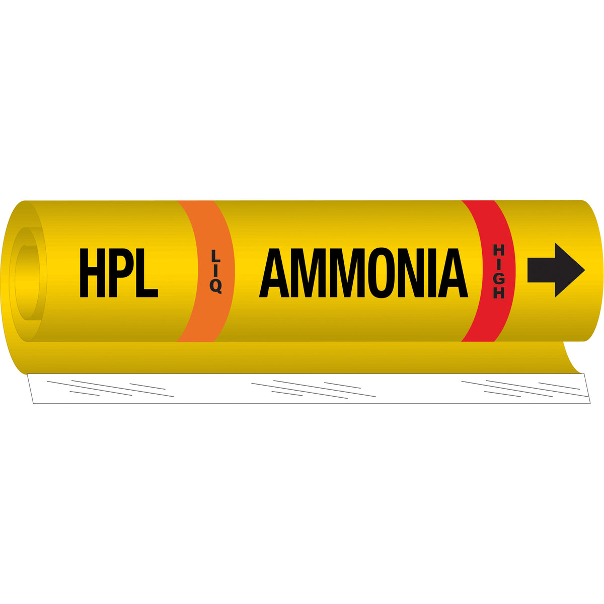 ""HPL Liq Ammonia High"" Ammonia (IIAR) Pipe Marker - SAF542