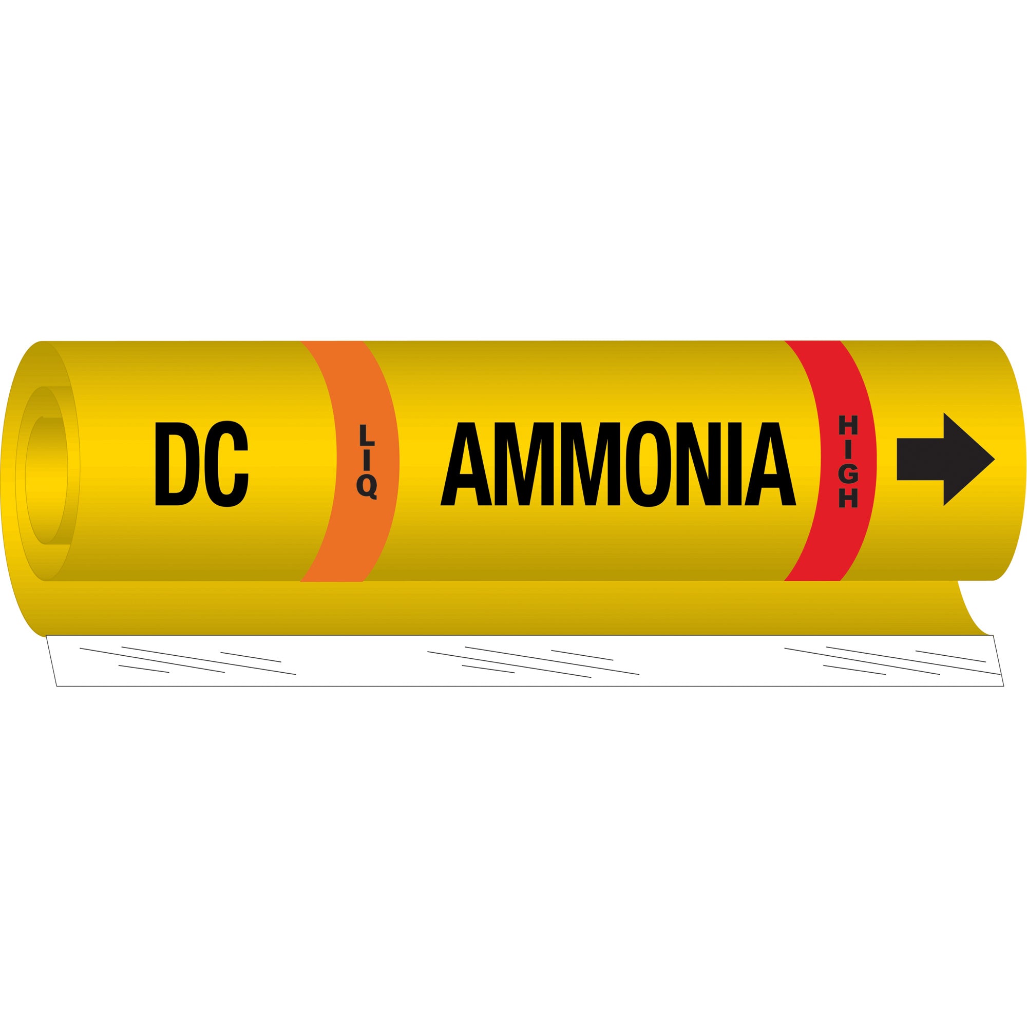 ""DC Liq Ammonia High"" Ammonia (IIAR) Pipe Marker - SAF558