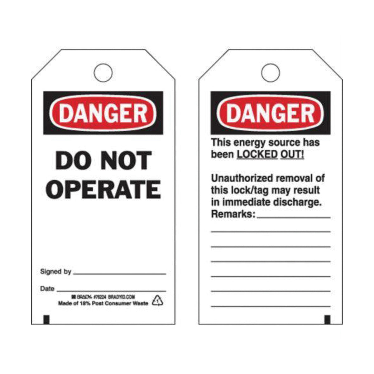 ""Danger Do Not Operate"" Safety Tags - SAQ539
