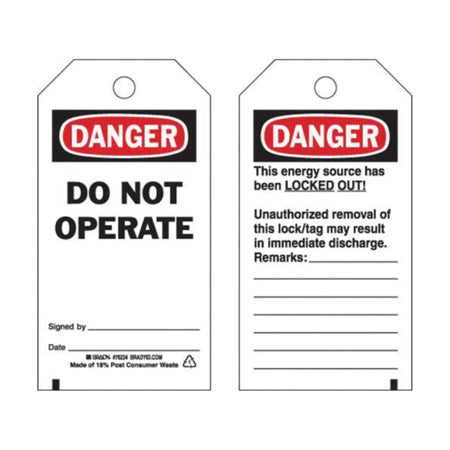 ""Danger Do Not Operate"" Safety Tags - SAQ539