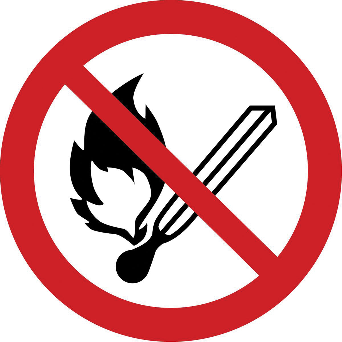 No Open Flame, Fire, or Smoking ISO Prohibition Safety Labels - SAX354