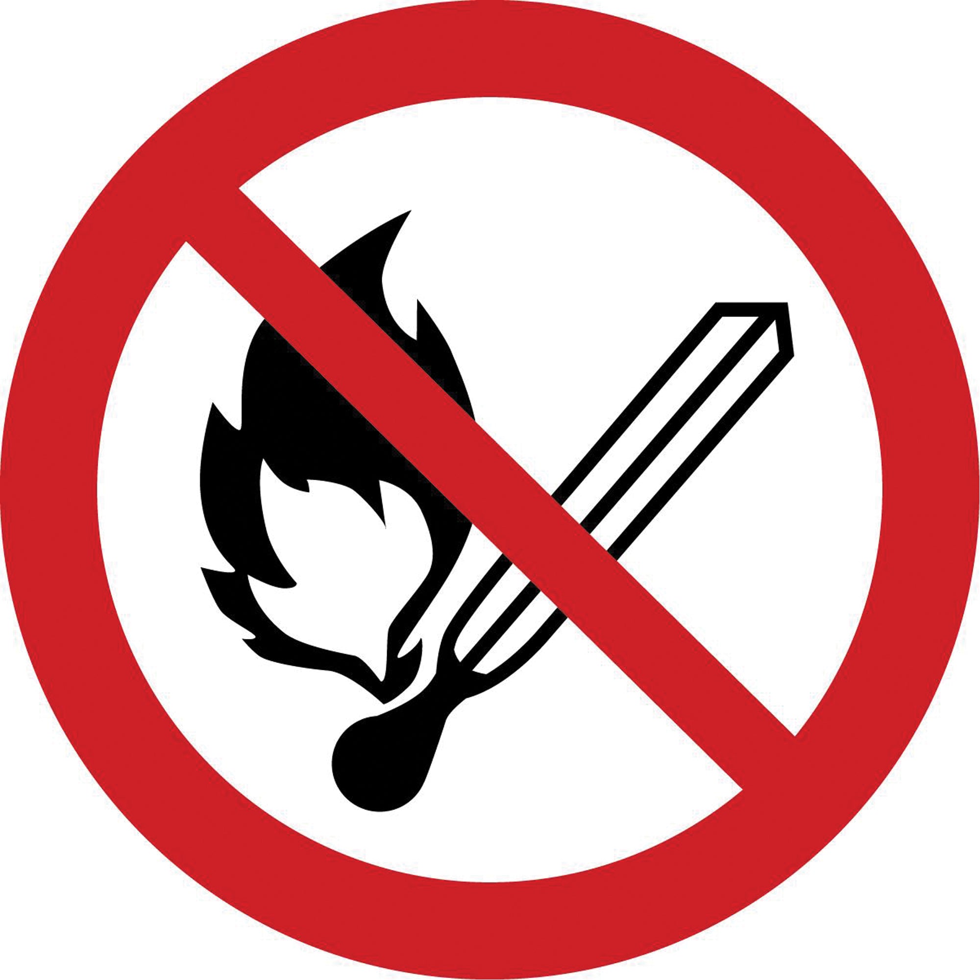 No Open Flame, Fire, or Smoking ISO Prohibition Safety Labels - SAX354