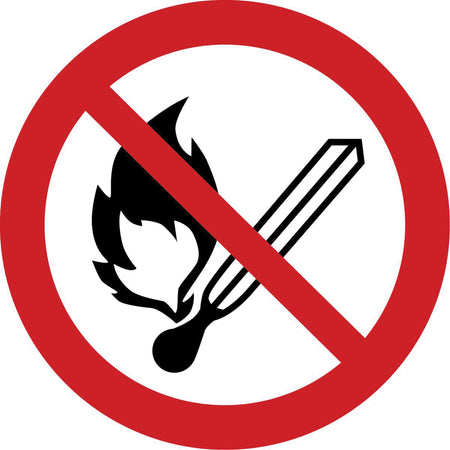 No Open Flame, Fire, or Smoking ISO Prohibition Safety Labels - SAX354