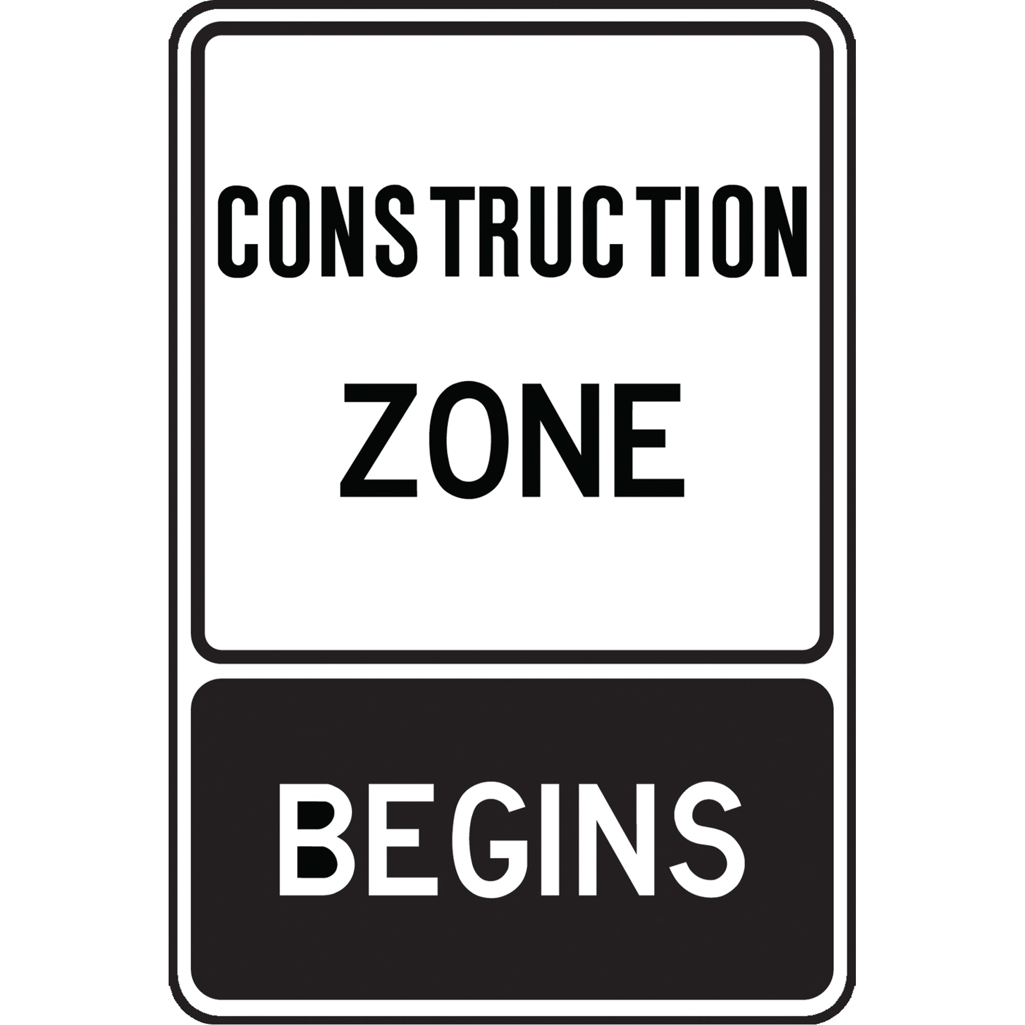 ""Construction Zone Begins"" Temporary Sign - SAX589