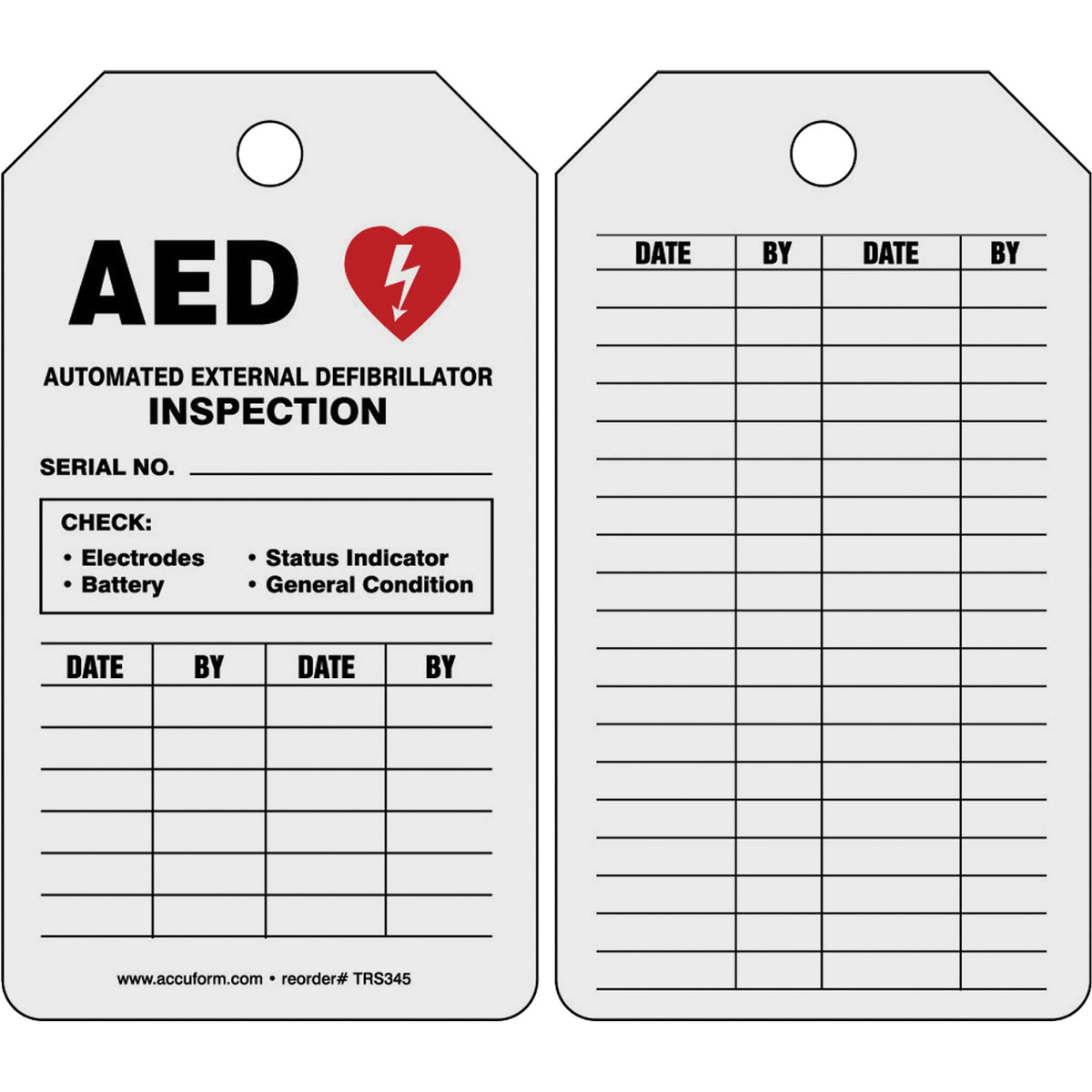 Automatic External Defibrillator Inspection Status Safety Tag - SBB049