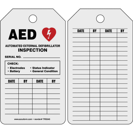 Automatic External Defibrillator Inspection Status Safety Tag - SBB049