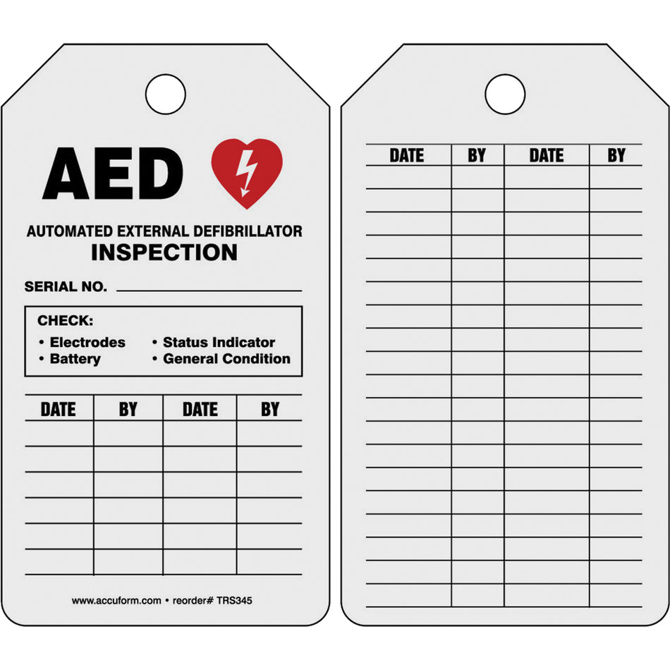 Automatic External Defibrillator Inspection Status Safety Tag - SBB049