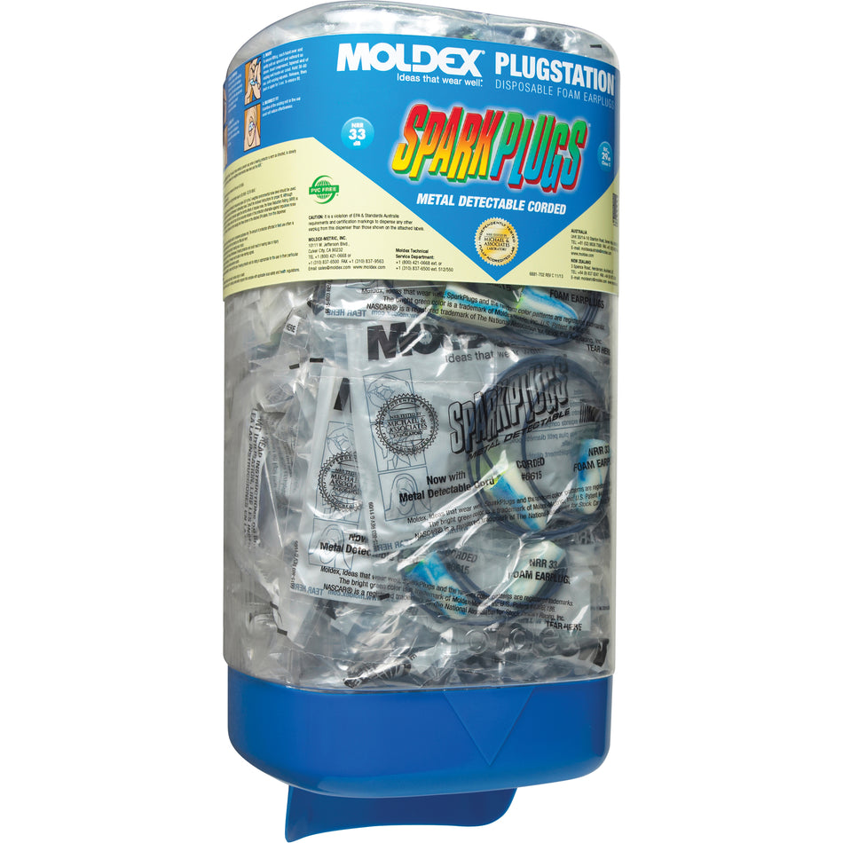 PlugStation® with Metal Detectable Corded SparkPlugs® Earplugs - SDL452