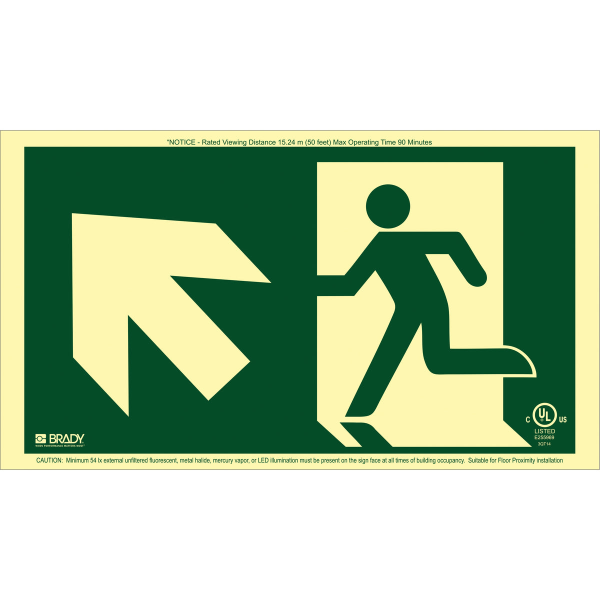 BradyGlo® Running Man Exit Sign with Up Left Arrow - SDN126