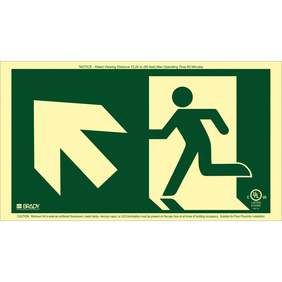 BradyGlo® Running Man Exit Sign with Up Left Arrow - SDN126