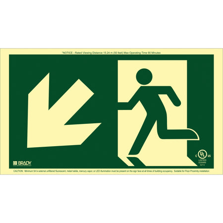 BradyGlo® Running Man Exit Sign with Down Left Arrow - SDN127