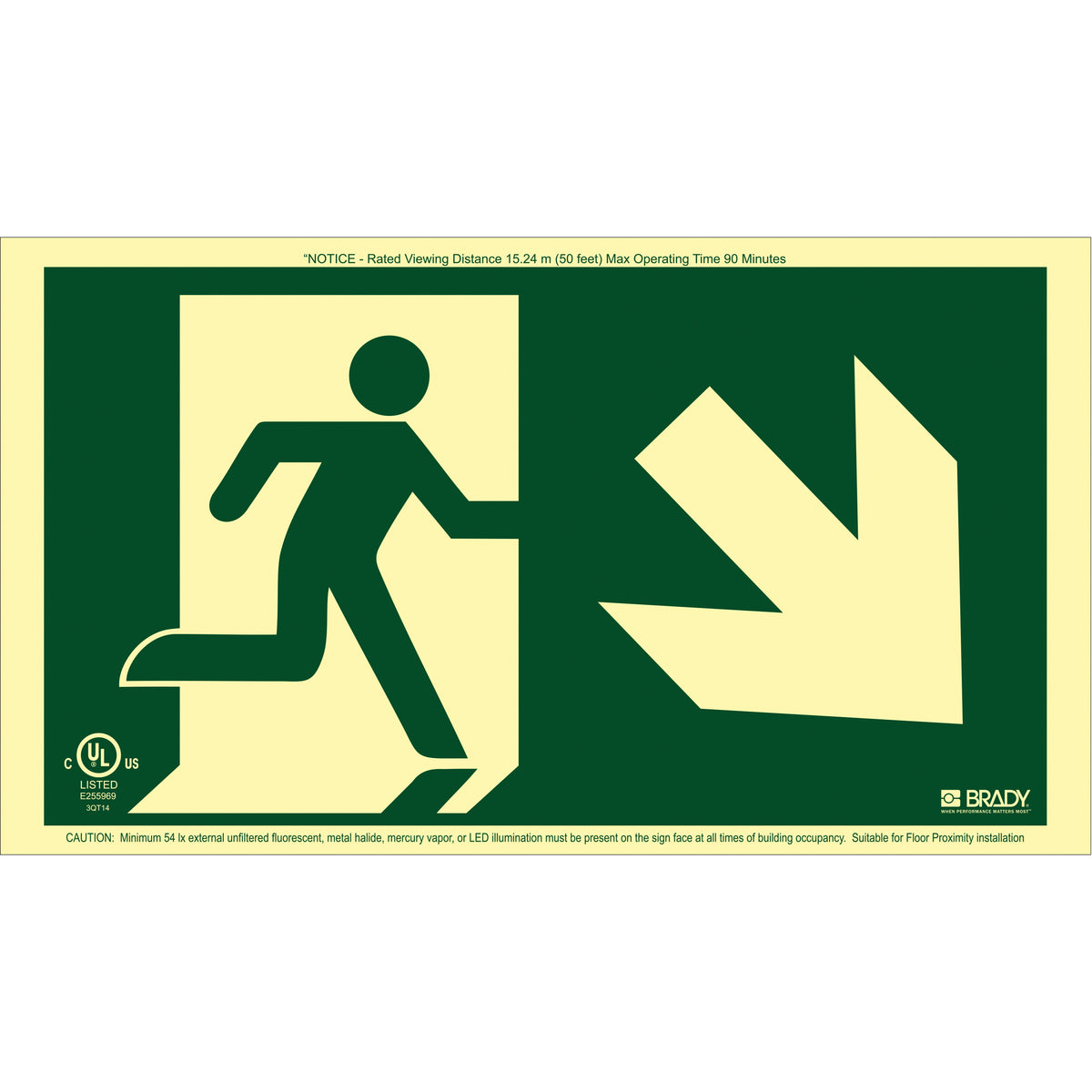 BradyGlo® Running Man Exit Sign with Down Right Arrow - SDN129