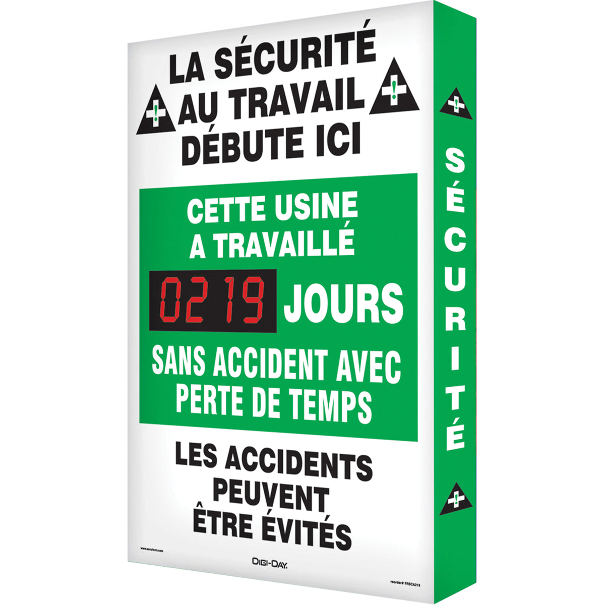 ""Jours sans accident"" Digi-Day® 3 Electronic Signal Scoreboard - SED518
