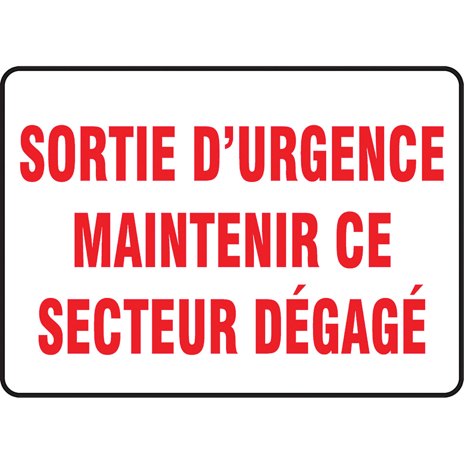 ""Sortie d'urgence maintenir ce secteur dégagé"" Sign - SEG335