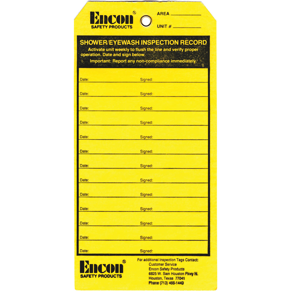 Emergency Shower & Eyewash Inspection Record Tag - SGF170
