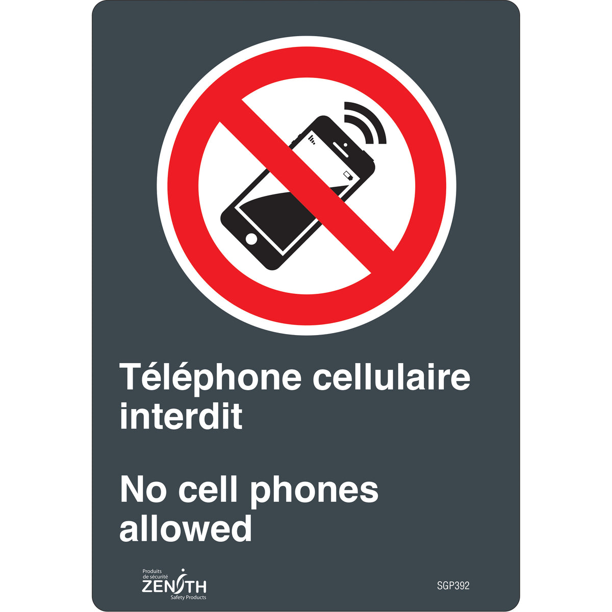 ""Téléphone cellulaire interdit /No Cell Phones"" Sign - SGP392
