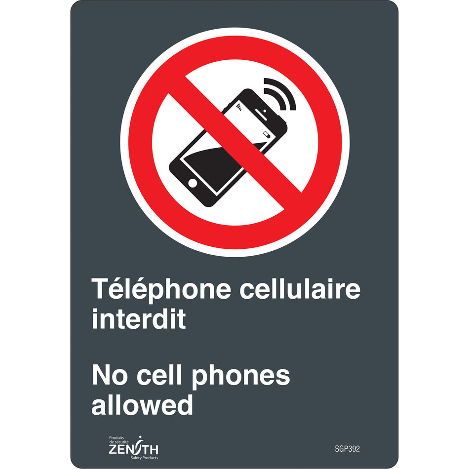 ""Téléphone cellulaire interdit /No Cell Phones"" Sign - SGP392