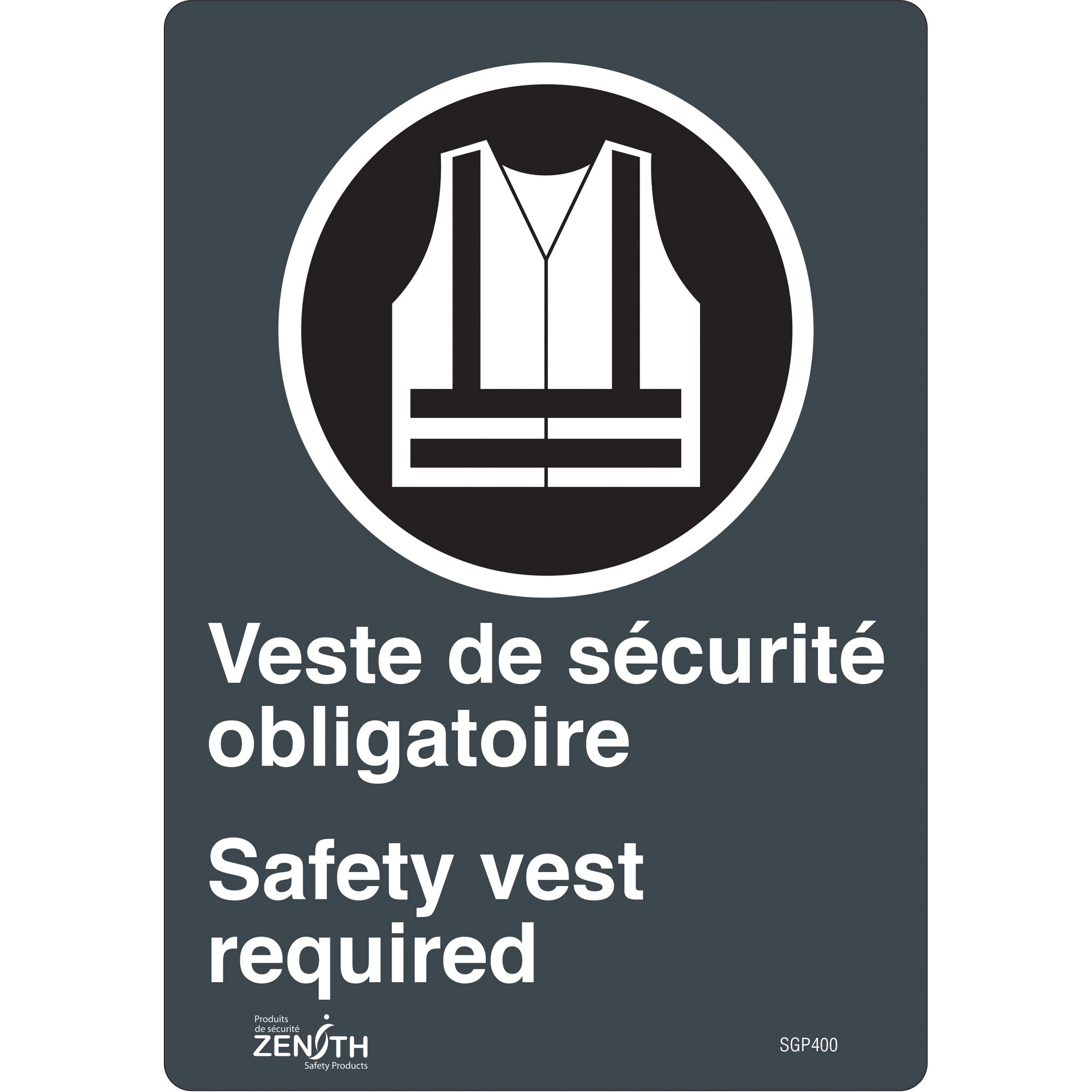 ""Port du dossard obligatoire/Safety Vest Required"" Sign - SGP400