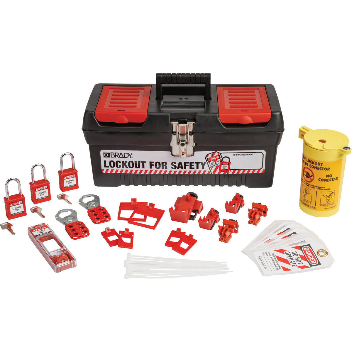Electrical Lockout Tagout Kit with Nylon Safety Lockout Padlocks in Toolbox - SHB336