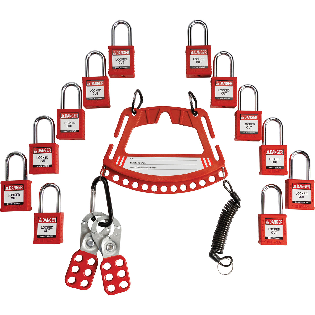 Lock & Tag Carrier with Keyed Different Nylon Safety Lockout Padlocks - SHB343