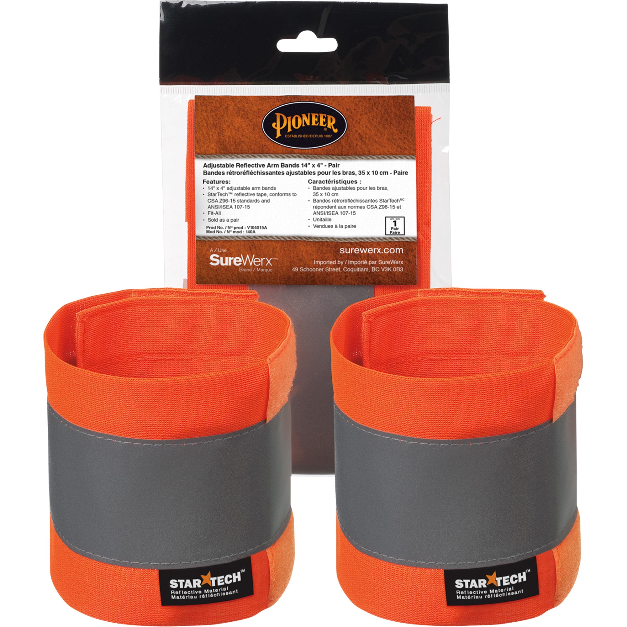 140A High-Visibility Orange Adjustable 14"" X 4"" Reflective Armband - SHI034