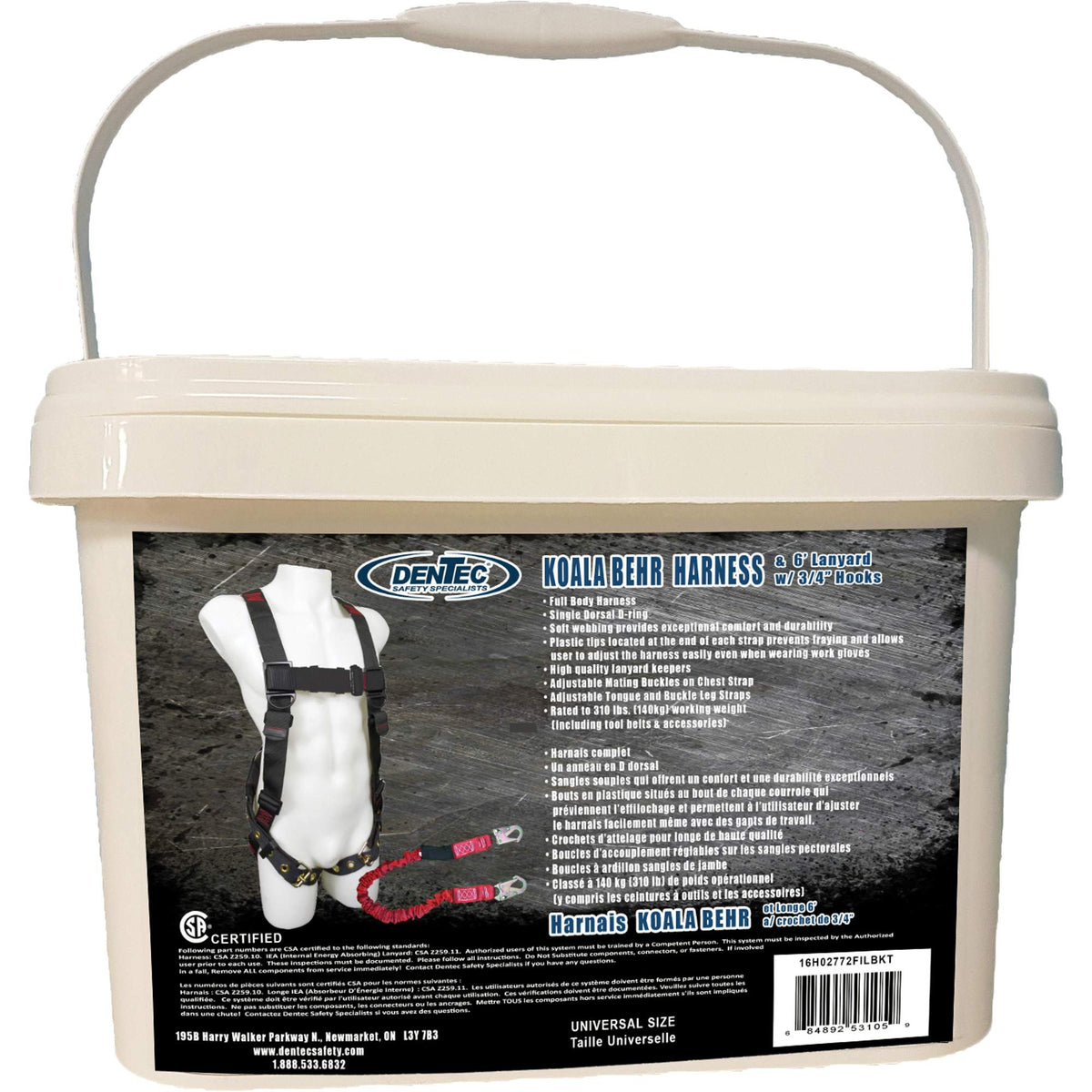 Koala Behr Safety Harness in Pail with 6' Lanyard - SHM029