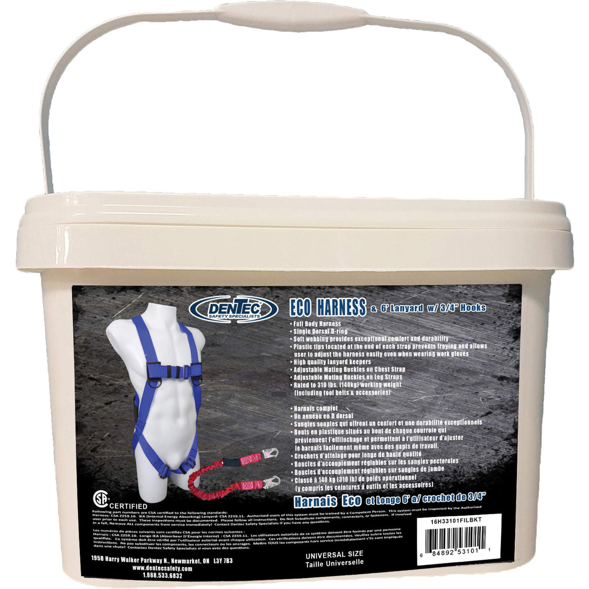 ECO™ Safety Harness in Pail with 6' Lanyard - SHM045