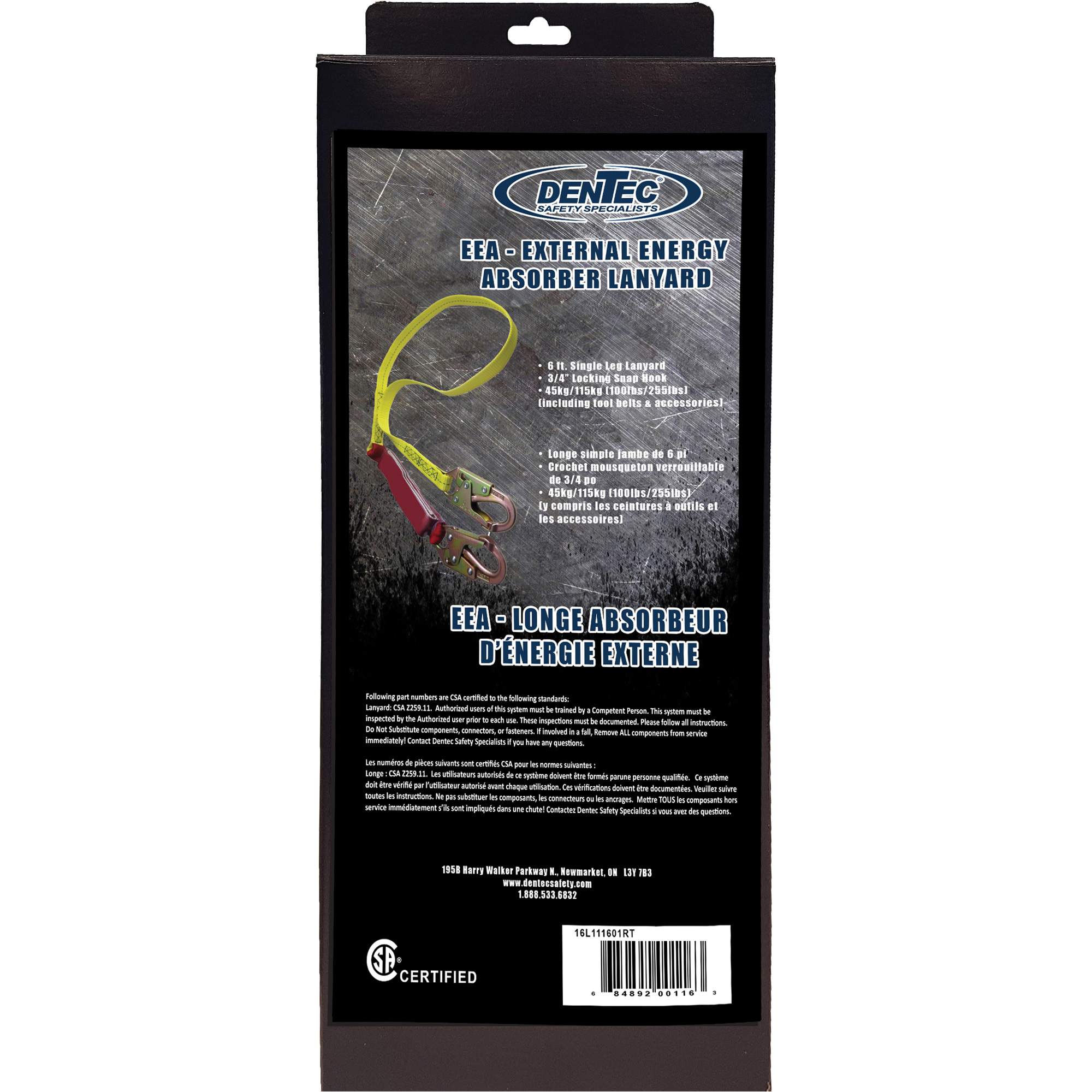 External Energy Absorber Lanyard with 3/4"" Hook in Retail Box - SHM059