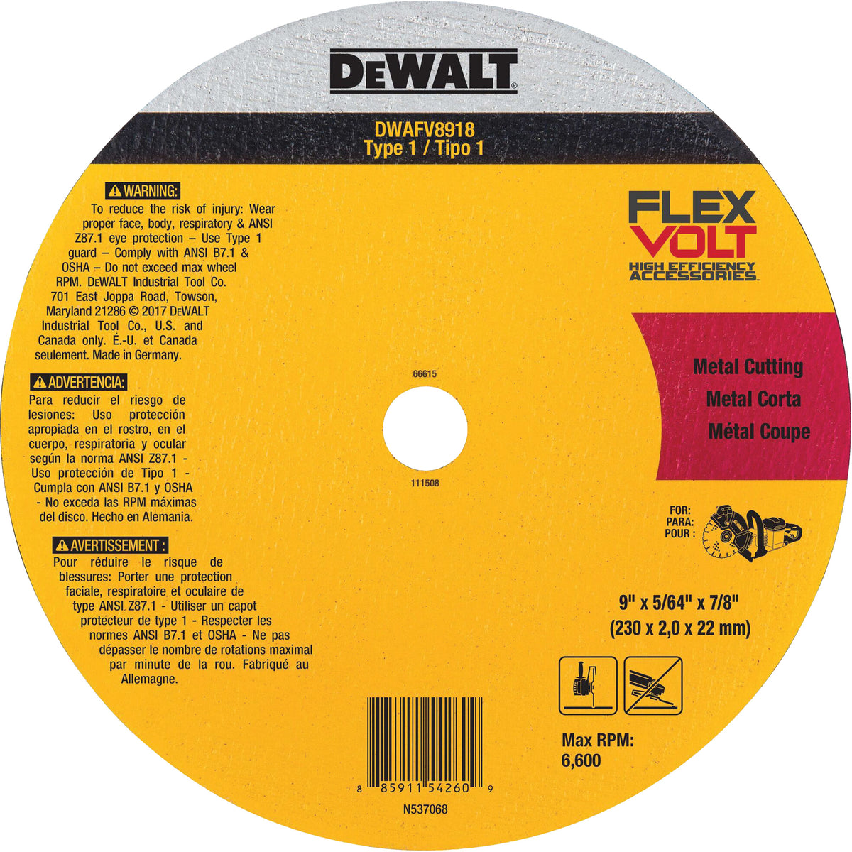 FlexVolt® Metal Cut-Off Wheel - TCU080