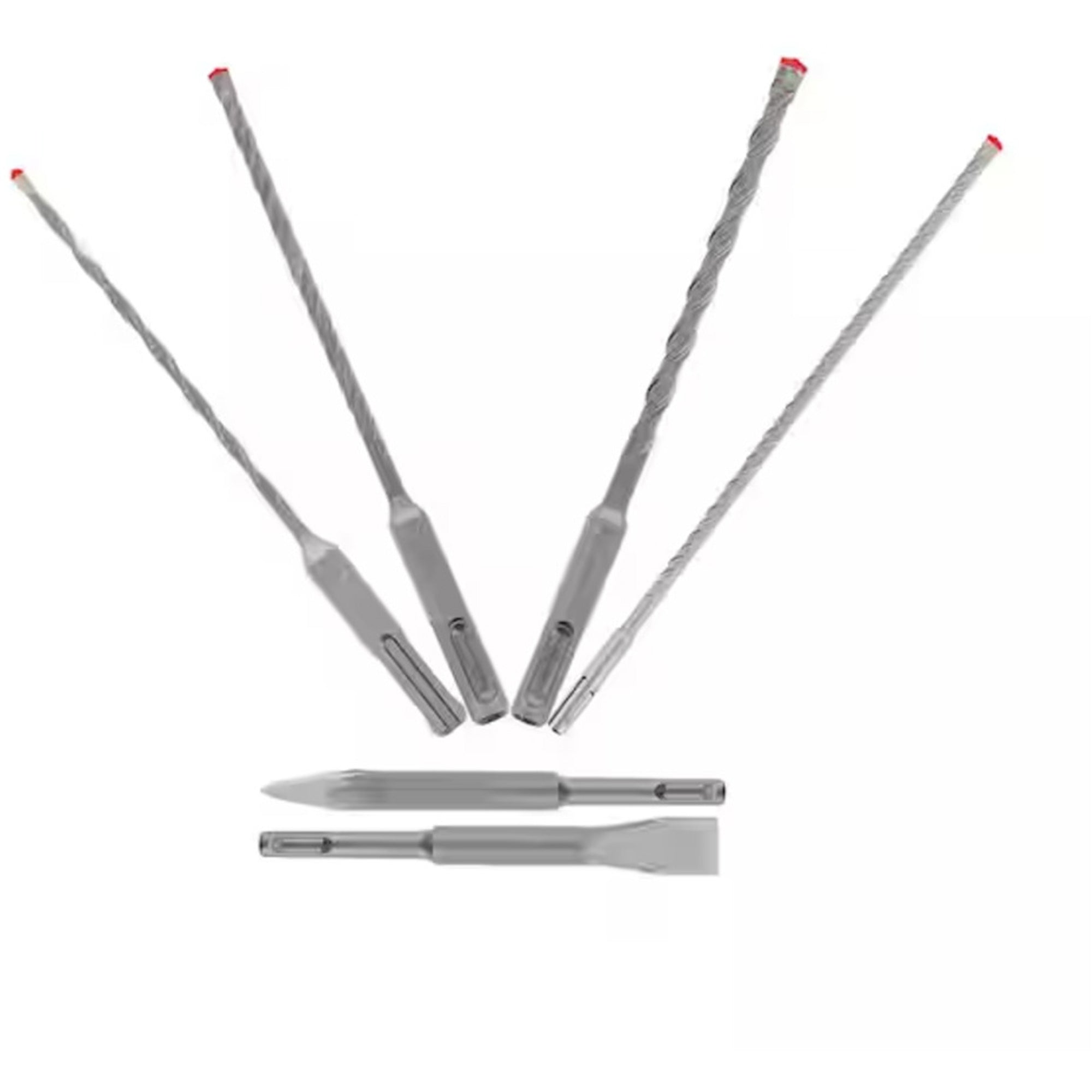 Rebar Demon™ SDS-Plus 4-Cutter Full Carbide Head Hammer Drill Bit & Chisel Set - TCU470