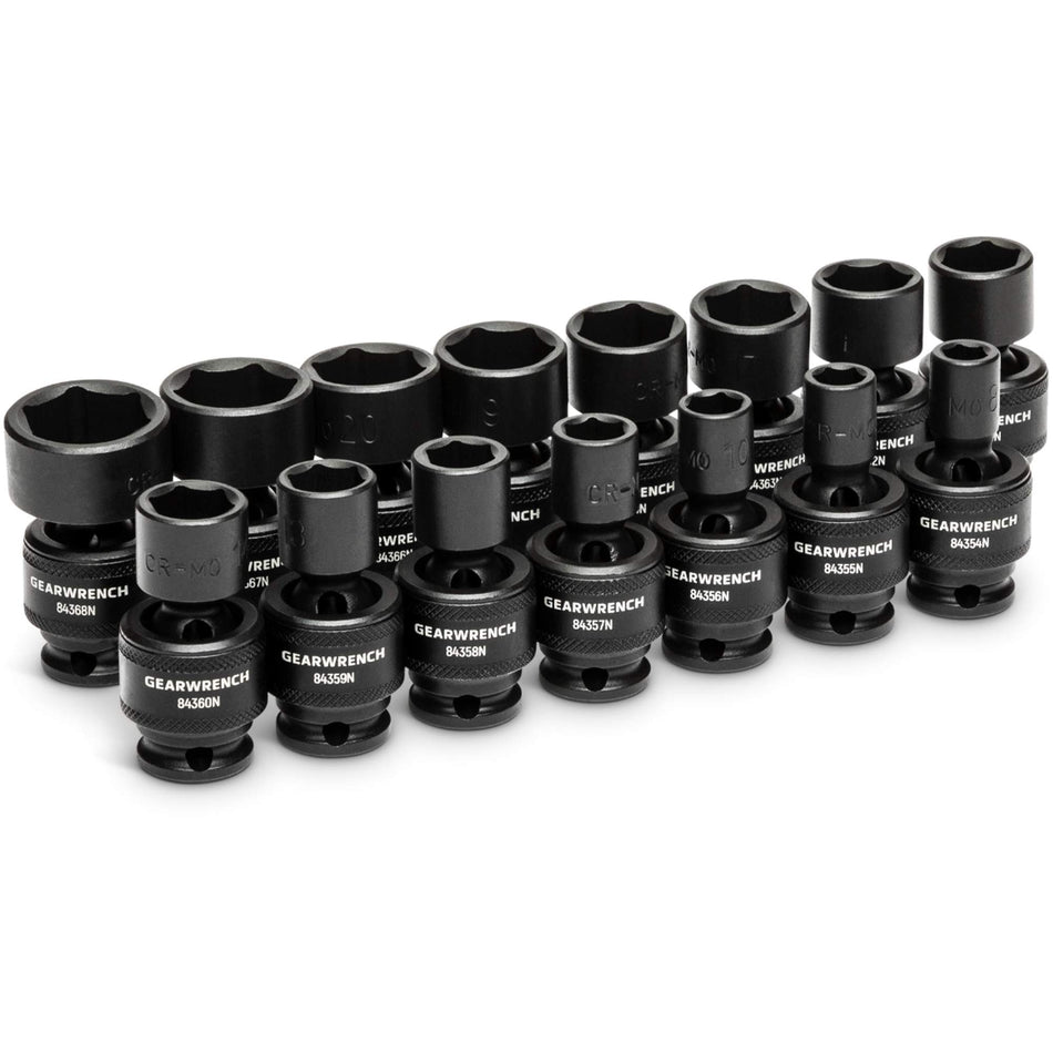 15-Piece 3/8" Drive 6 Point Universal Impact Metric Flex Socket Set - TPB428