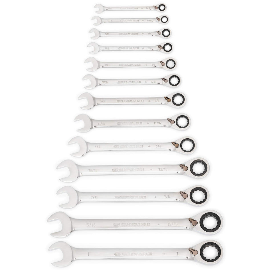 72-Tooth 12 Point Reversible Ratcheting SAE Wrench Set - TSB891