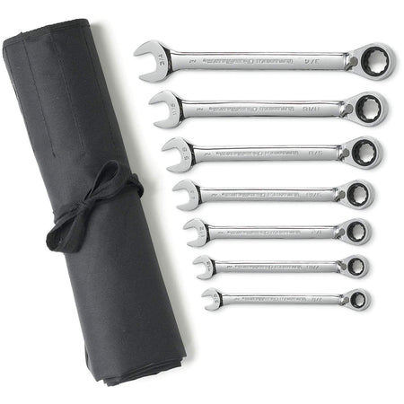 72-Tooth 12 Point Reversible Ratcheting SAE Wrench Set with Tool Roll - TSB982